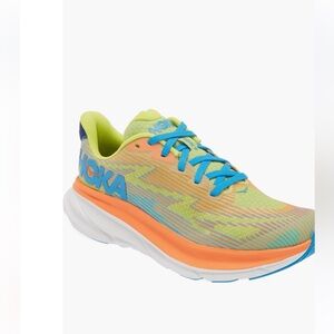 Hoka Vibrant Orange and Blue Athletic Shoes